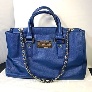 Ivanka Trump Triple Compartment Blue Gold Hardware Hand Bag Shoulder Purse